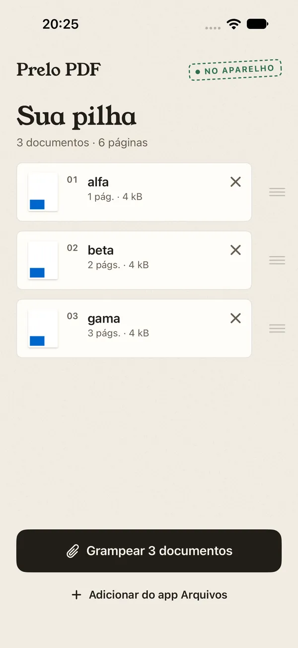 Stack of three documents with handles to drag and reorder