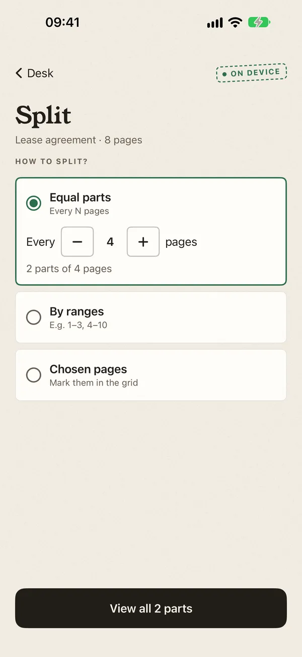Split screen with the equal parts option