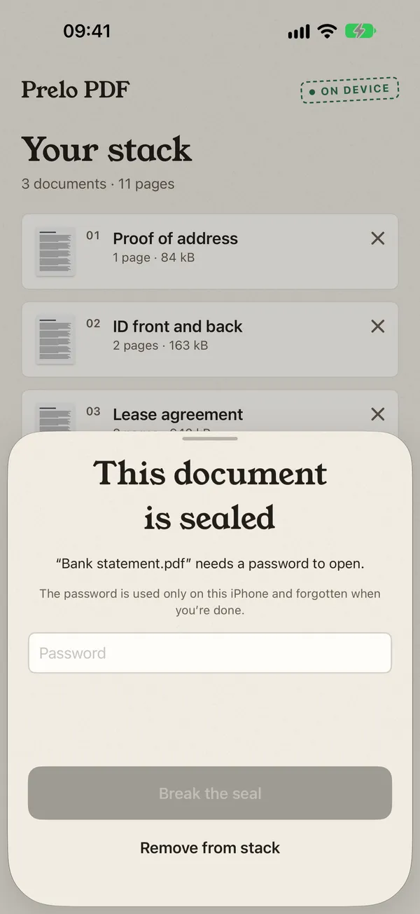 Password prompt to open a protected PDF