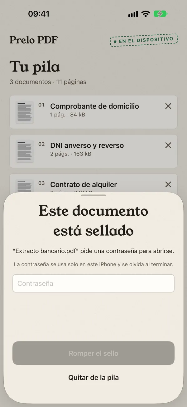 Petición de contraseña para abrir un PDF protegido