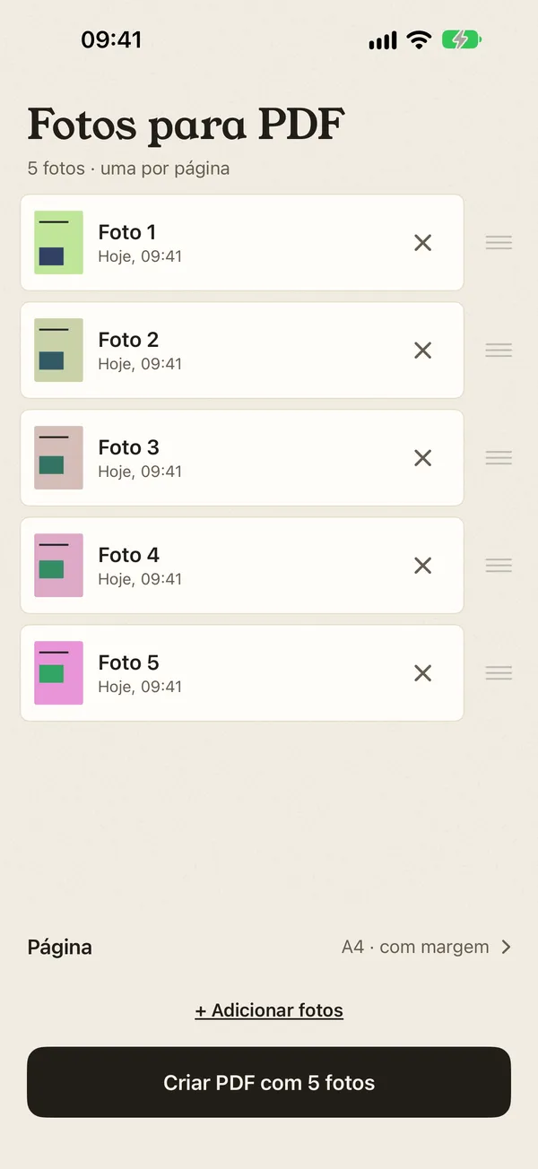 Cinco fotos escolhidas para virar um PDF
