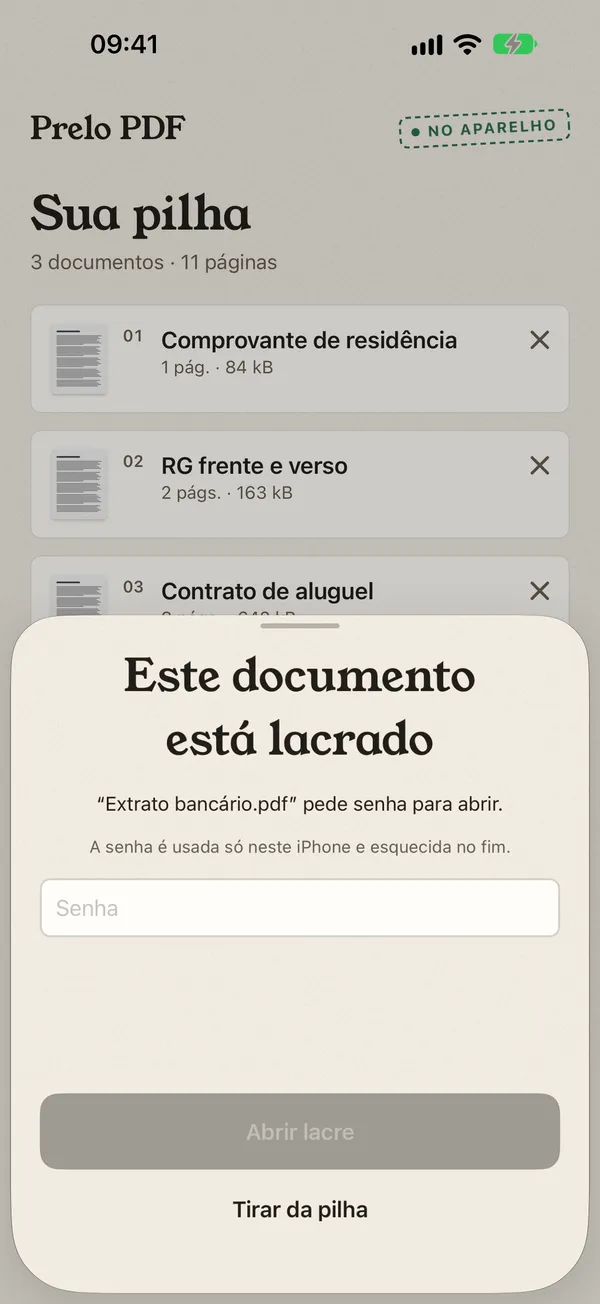 Pedido de senha para abrir um PDF protegido